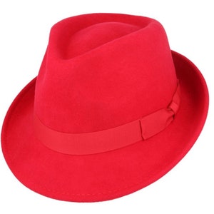 Wool Trilby Hat, Crushable Wool Trilby Hat, Wool Felt Fedora Hat, Unisex Trilby Hat, Classic Wool Felt Trilby Hat, 100% Wool Trilby Hat Red