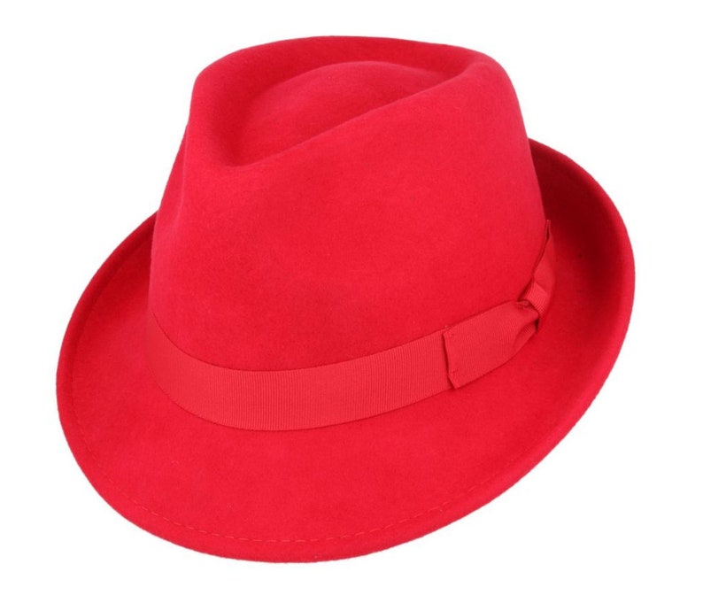 Wool Trilby Hat, Crushable Wool Trilby Hat, Wool Felt Fedora Hat, Unisex Trilby Hat, Classic Wool Felt Trilby Hat, 100% Wool Trilby Hat Red