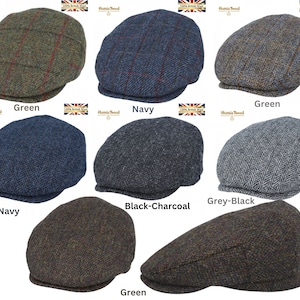 Gladwin Bond Harris Tweed Wool Flat Cap, Classic Flat Cap, Traditional British Tweed Wool Flat Cap, 100% Pure Scottish Wool