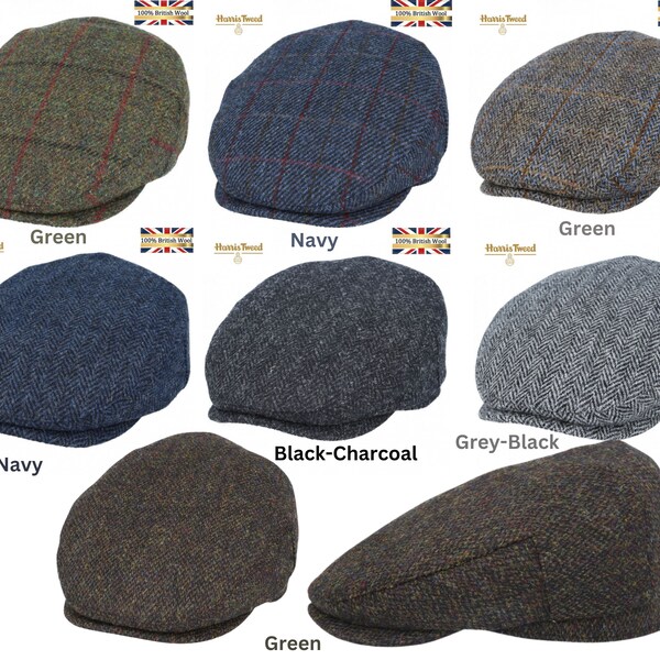 Gladwin Bond Harris Tweed Wool Flat Cap, Classic Flat Cap, Traditional British Tweed Wool Flat Cap, 100% Pure Scottish Wool