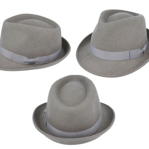 Wool Trilby Hat, Crushable Wool Trilby Hat, Wool Felt Fedora Hat, Unisex Trilby Hat, Classic Wool Felt Trilby Hat, 100% Wool Trilby Hat Grey