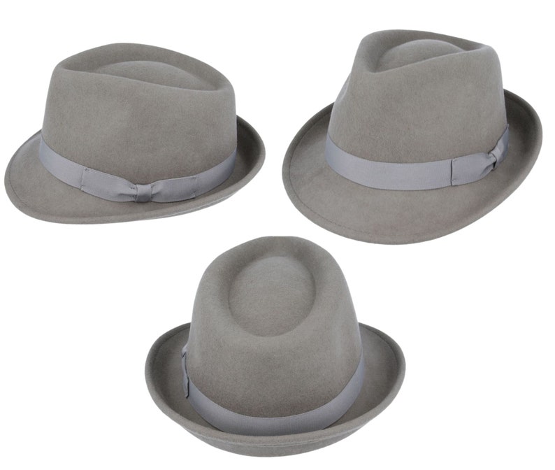 Wool Trilby Hat, Crushable Wool Trilby Hat, Wool Felt Fedora Hat, Unisex Trilby Hat, Classic Wool Felt Trilby Hat, 100% Wool Trilby Hat Grey