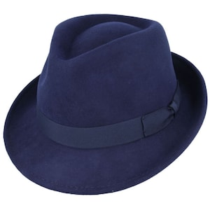 Wool Trilby Hat, Crushable Wool Trilby Hat, Wool Felt Fedora Hat, Unisex Trilby Hat, Classic Wool Felt Trilby Hat, 100% Wool Trilby Hat Navy