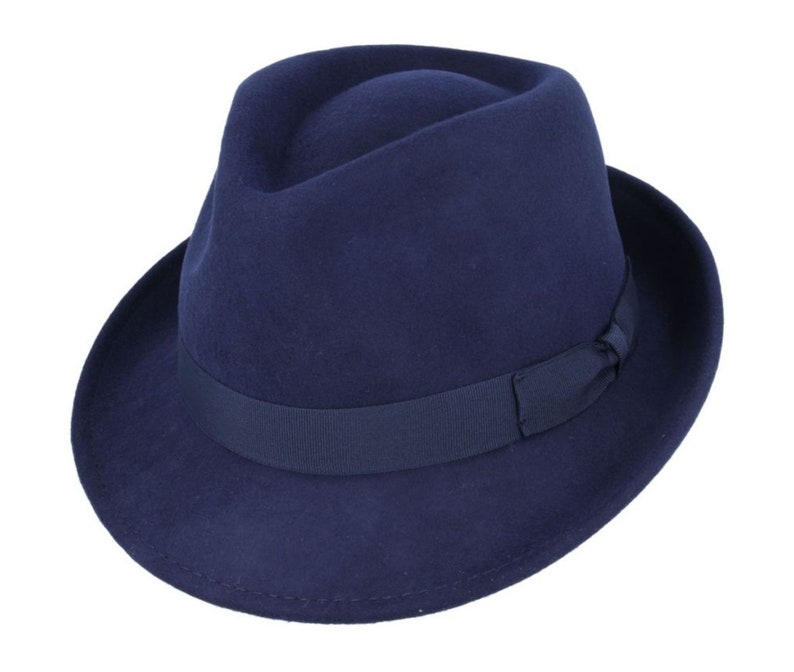 Wool Trilby Hat, Crushable Wool Trilby Hat, Wool Felt Fedora Hat, Unisex Trilby Hat, Classic Wool Felt Trilby Hat, 100% Wool Trilby Hat Navy