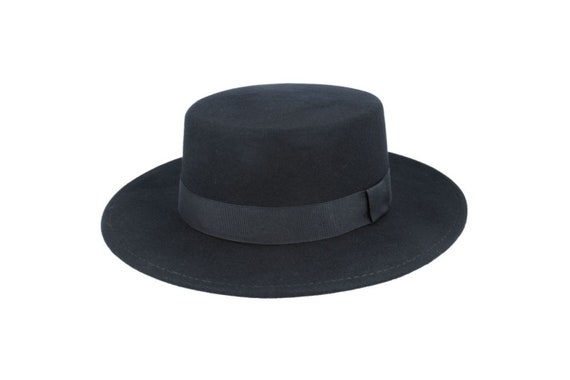 Wide Stiff Brim Wool Pork Pie Hat Black 
