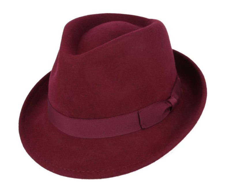 Wool Trilby Hat, Crushable Wool Trilby Hat, Wool Felt Fedora Hat, Unisex Trilby Hat, Classic Wool Felt Trilby Hat, 100% Wool Trilby Hat Maroon