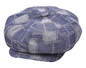 Stylish Women's Blue Denim Print Patch Bakerboy Caps - Vintage Inspired Spitfire Hats for Fashionable Ladies