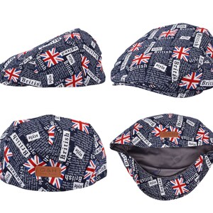 Iconic Union Jack Flat Caps: British Style Headwear | Men's Union Jack Flat Cap - Classic 100% Cotton Newsboy Style in Striking Blue
