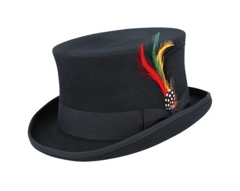 Rock Fire Hatters London, Wool Top Hat Feather, Unisex Top Hat, Traditional Top Hat, Ribbon Top Hat, Classic Top Hat, Wedding Hat, Occasions