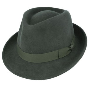 Wool Trilby Hat, Crushable Wool Trilby Hat, Wool Felt Fedora Hat, Unisex Trilby Hat, Classic Wool Felt Trilby Hat, 100% Wool Trilby Hat Dark Green