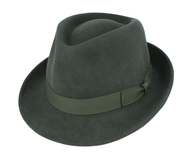 Wool Trilby Hat, Crushable Wool Trilby Hat, Wool Felt Fedora Hat, Unisex Trilby Hat, Classic Wool Felt Trilby Hat, 100% Wool Trilby Hat Dark Green