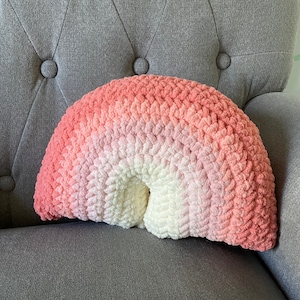 Crochet Rainbow Pillow Peachy Cream Ombre Cushion Stuffie Stuffy Toy image 1