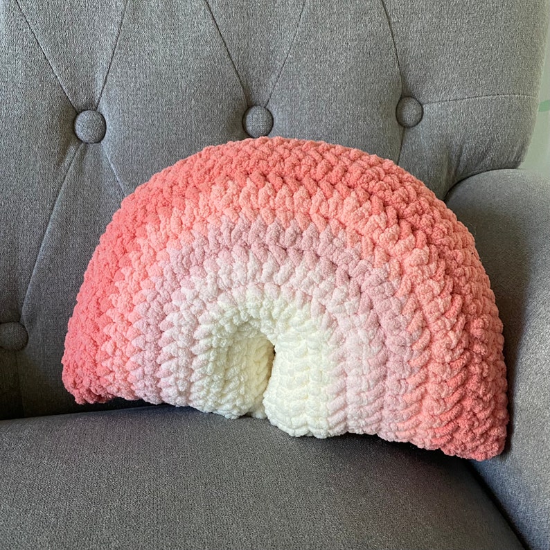 Crochet Rainbow Pillow Peachy Cream Ombre Cushion Stuffie Stuffy Toy image 1