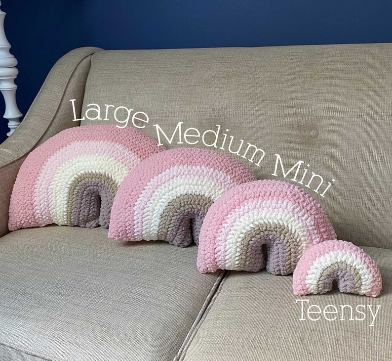 Crochet Rainbow Pillow Peachy Cream Ombre Cushion Stuffie Stuffy Toy image 4