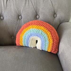 Crochet Rainbow Pillow - Tangerine Sky Cushion Stuffy Stuffie Toy
