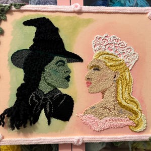 Wicked Emroidary Wall Painting | Elphaba and Galinda Fan Art