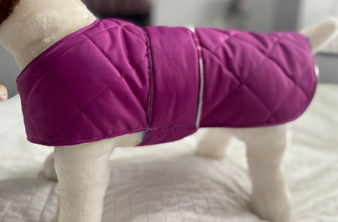 Pink Reversible Water Resistant Quilted Dog Coat With Multicoloured Paw