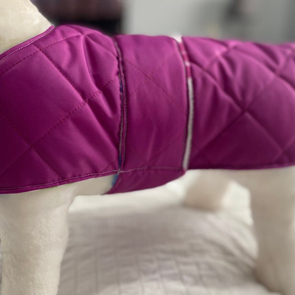 Pink Reversible Water Resistant Quilted Dog Coat with Multicoloured Paw Prints on White Lining *PLEASE READ DESCRIPTION*