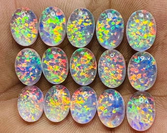 素晴らしいオーロラオパールカボションウェロファイアオパールルースストーンオパールリング10 x 14 MMロットオーロラオパールダブレットオパールネックレス作成用シルバージュエリー