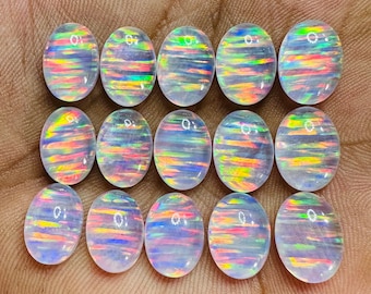 Welo Aurora Opal Cabochon: Lab-Created Ethiopian Opal, 10x14mm