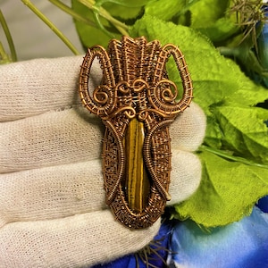 Beautiful Tiger Eye Wire Wrapped Pendant Copper Tiger Eye Pendant Jewelry  Designer Copper Pendant Tiger Eye Gift For Her Pendant Jewelry