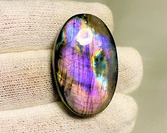 Flashy Purple Labradorite Cabochon, Oval Gemstone (36X23X8 MM)