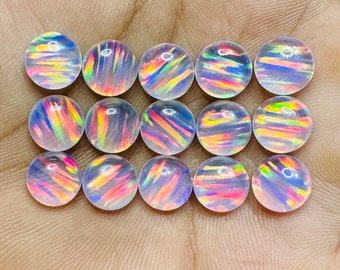 AAAA+オーロラオパールカボション、虹色ジュエリーストーン（8-15 mm）