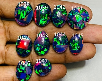 Aurora Opal Gemstone Cabochon, Lab Created Opal Doublet for Jewelry