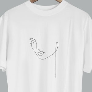 Face One Line T-Shirt l Portrait One Line Print T-Shirt l Trendiges Damen T-Shirt l Einzeiliges Design für Sie l