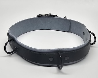 Blue and Black Leather Play Collar With Black Hardware