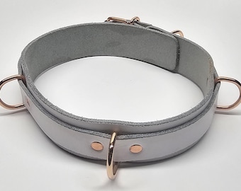 White Leather Play Collar With Rose Gold Hardware