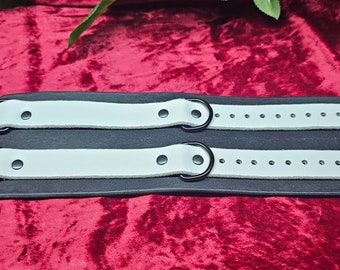 White on Black Full Grain Leather Hand Cuffs