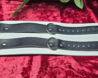 Black on White Full Grain Leather Hand Cuffs With Black Hardware