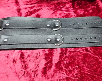 Black Full Grain Leather Hand Cuffs with Stainless Steel Hardware