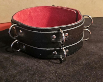 Black Leather Red Suede Backed Collar
