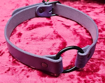 Purple Full Grain Leather Collar with Black Hardware BDSM
