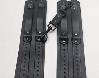 Black Full Grain Leather Hand Cuffs with Black Hardware