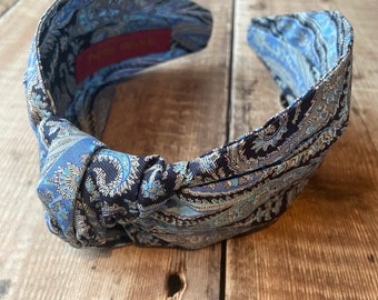 Diadema con nudo para mujer, Liberty London, estampado Felix and Isabelle, tejido paisley, accesorio para el pelo para niña, regalo para el Día de la Madre, diademas azules