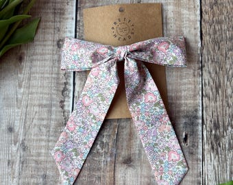 Lazo floral rosa grande, pinza para el pelo con lazo para niña, pasador para el pelo, tela Liberty London Michelle, lazo floral para el pelo