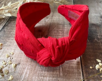 Diadema roja para mujer, algodón suizo con lunares, turbante anudado, diadema con lunares rojos, regalo de San Valentín, accesorio para el cabello rojo para niñas, banda cómoda