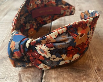 Diadema Liberty London para mujer, con estampado Thorpe, anudada, accesorio para el cabello para niña, con colores otoñales y estampado floral.