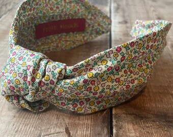 Diadema anudada para mujer, Liberty London, Suffolk Fields, estampado floral, amarillo y rosa, accesorio para el cabello para niñas, Día de la Madre