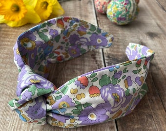 Diadema Liberty para mujer, diseño floral lila, Liberty London Betsy R, regalo para buzón, accesorio para el pelo para niña, Día de la Madre, cumpleaños, hecha a mano en el Reino Unido.