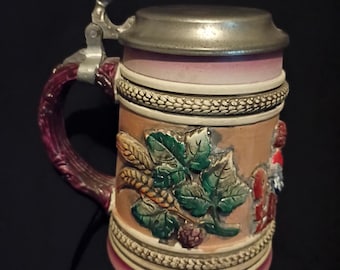 1980,s German Handerbeit Egon Bay ceramic with pewter lid Stein