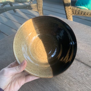 Two-toned earth tone bowl - black and brown bowl - two colored bowl - soup bowl - cereal bowl