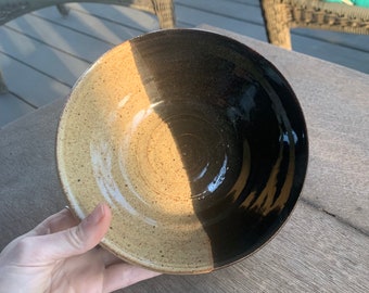 Two-toned earth tone bowl - black and brown bowl - two colored bowl - soup bowl - cereal bowl