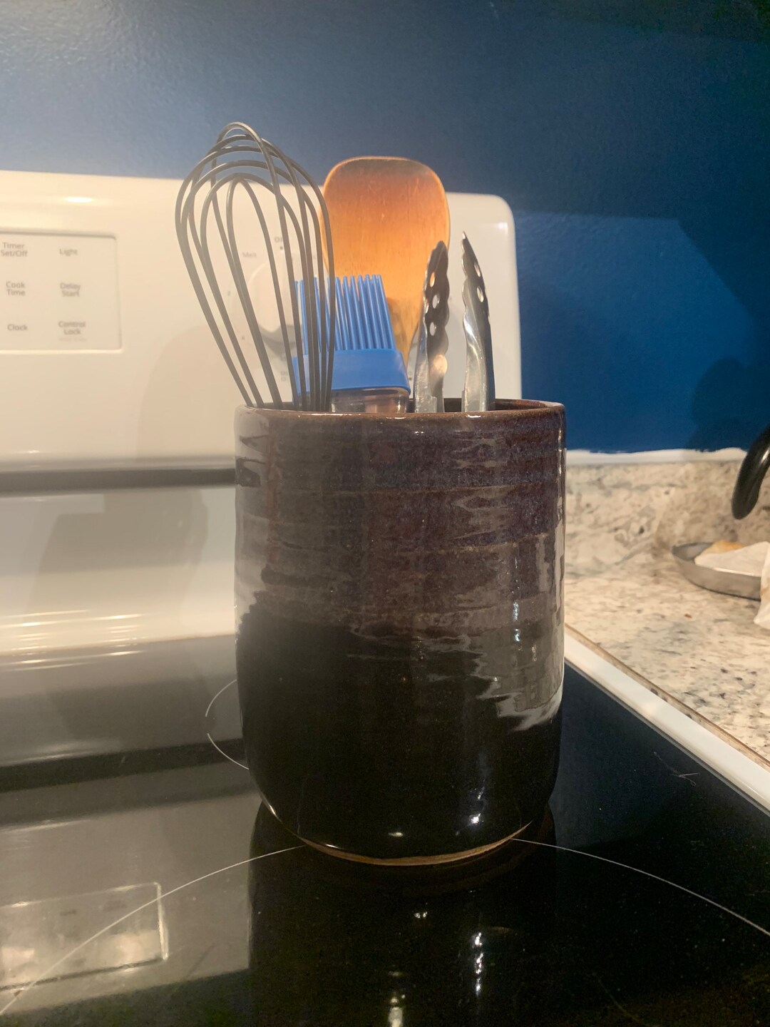 Handmade Pottery Utensil Holder, Handmade Pottery Vase, Utensil Crock