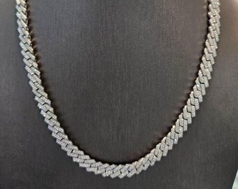 14k White Gold Diamond Square 2 Rows Necklace (22" 10mm 17.24CTW) , 14k White Gold Cuban Diamond Necklace, Cuban Style Diamond Necklace