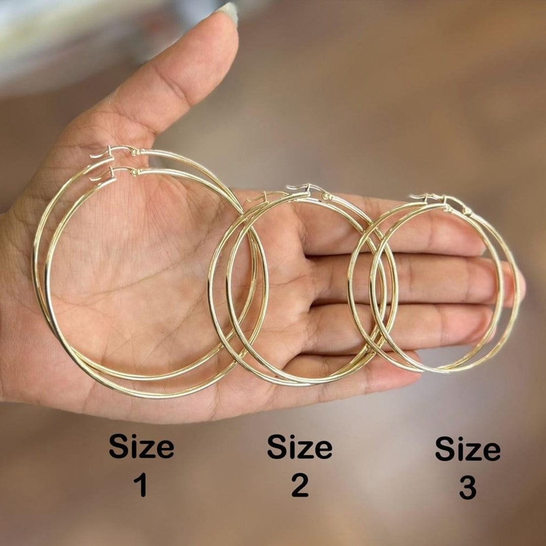 14k Yellow Gold Hoops 2mm Hoops Thin Gold Hoops Big Gold Etsy