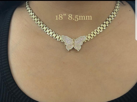10k Gold 8.5mm Rolex Style Chain With Butterfly Pendant Rolex